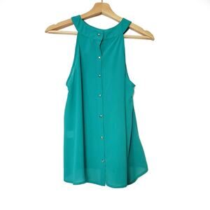 Dina Be | Vibrant Teal Sheer Sleeveless Blouse
